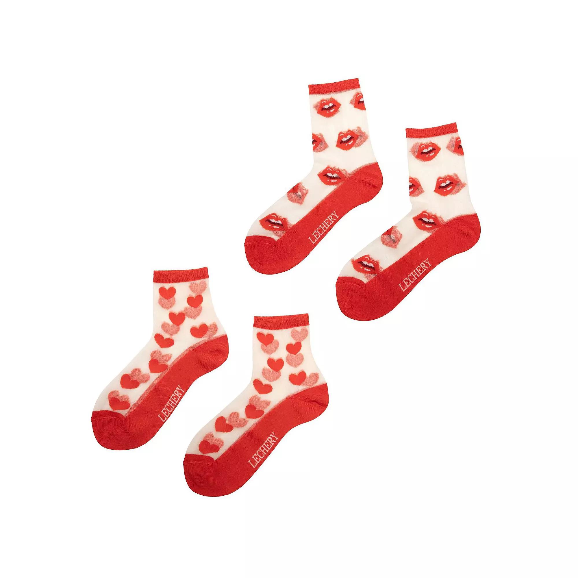 Women's LECHERY® Hearts & Lips 2-Pack Sheer Crew Socks, Size: 5-9, Multi Product Image