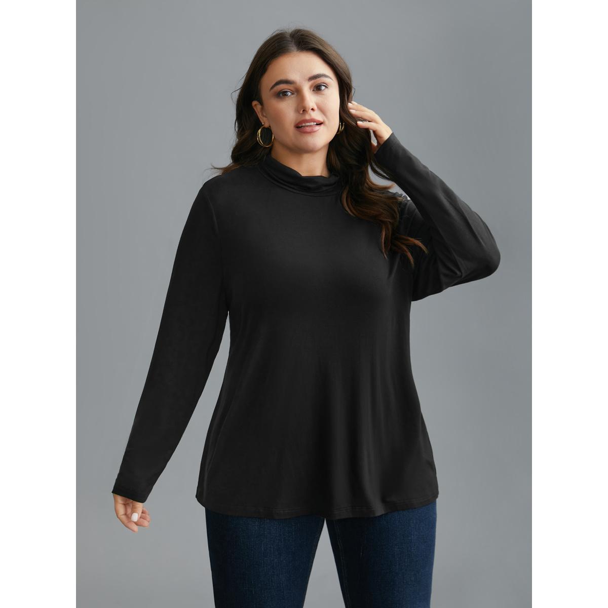 Plus Size Supersoft Essentials Solid Mock Neck T-shirt Black Women Casual Non Mock Neck Everyday T-shirts BloomChic 12/L Product Image