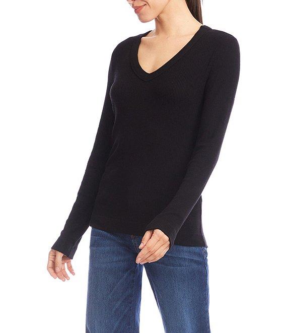 Karen Kane Ribbed Knit V- Neck Long Sleeve Top Product Image