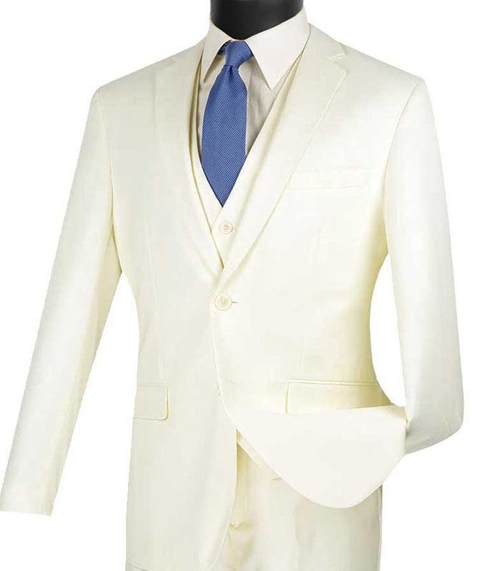 Slim Fit Business Men's Suit 3 Piece 2 Button in Ivory Male Product Image