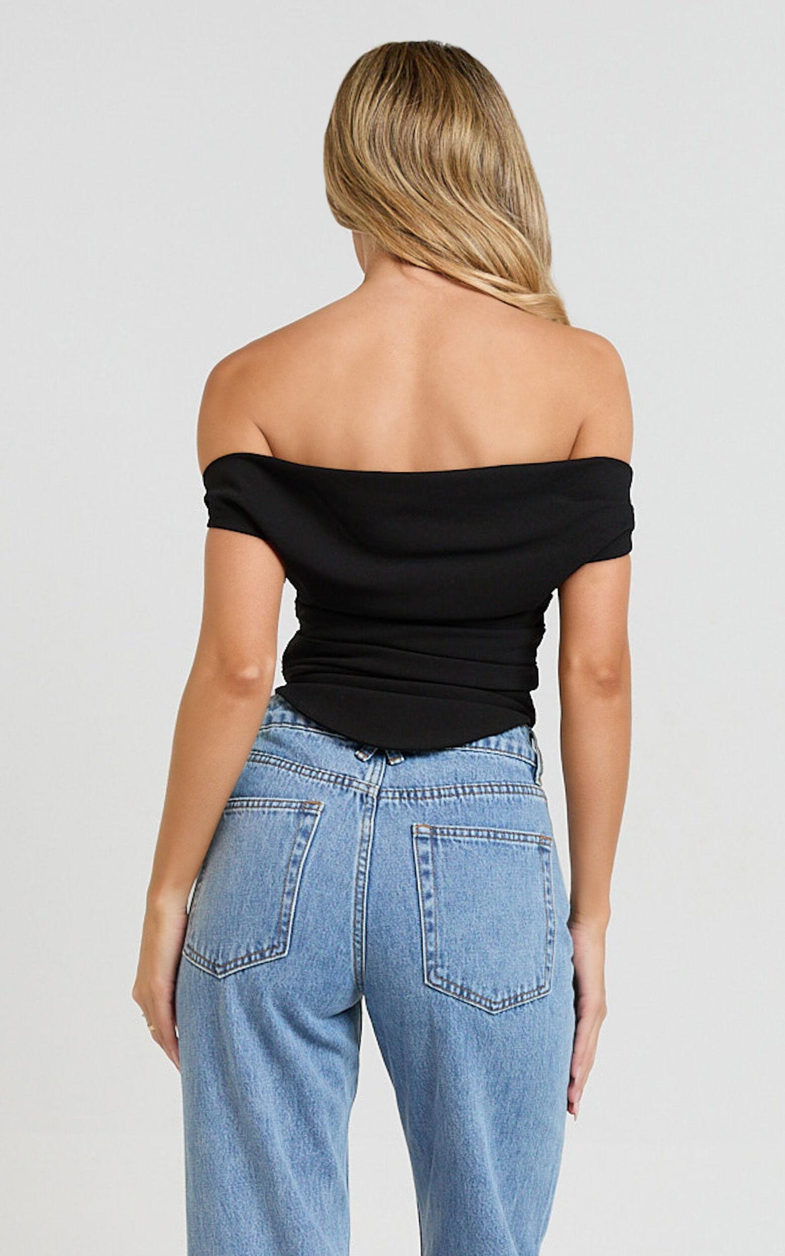 Cleo Top - Off Shoulder Curved Hem Top in Black Product Image