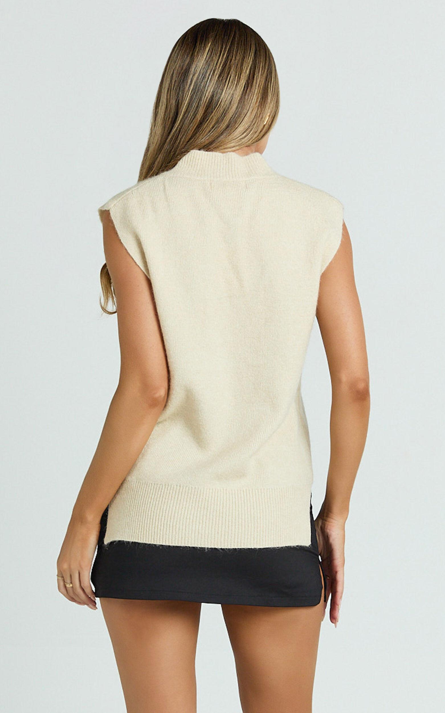 Chenelle Top - Sleeveless Knit Sweater Vest in Stone Product Image
