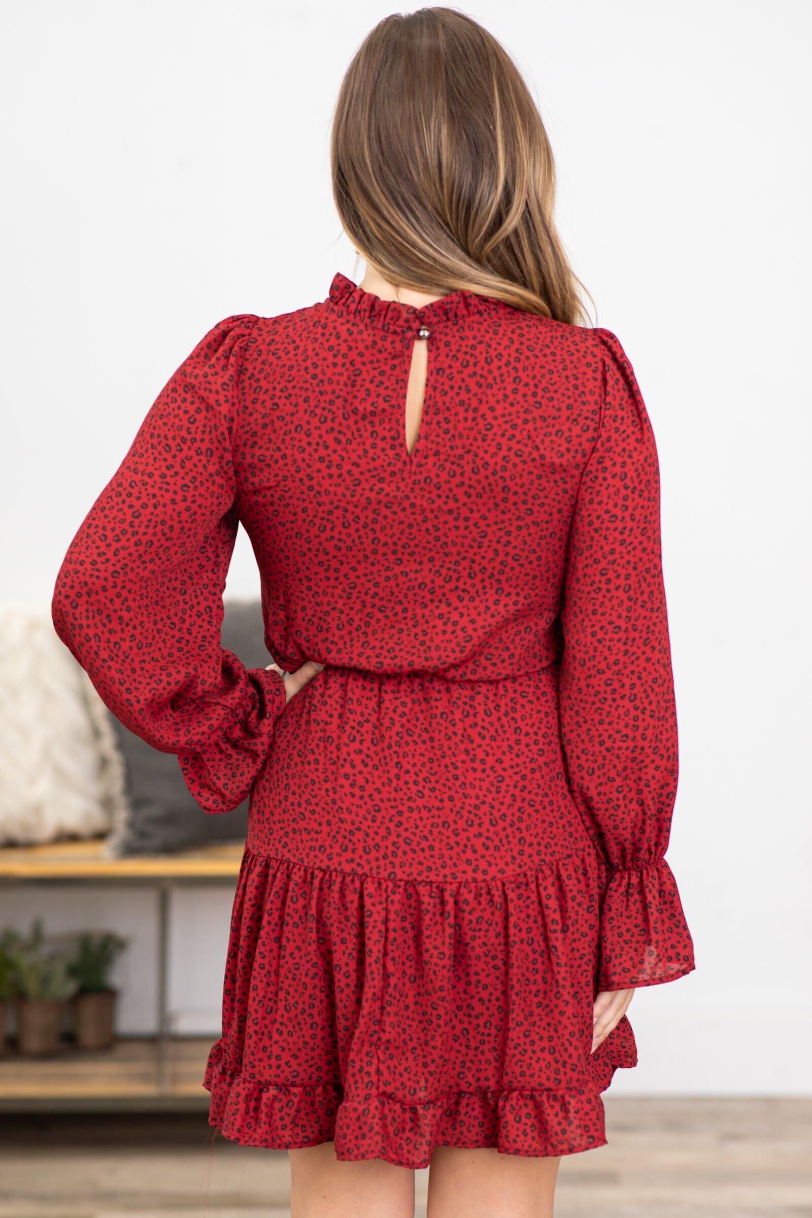 Wine and Black Animal Print Long Sleeve Dress Product Image