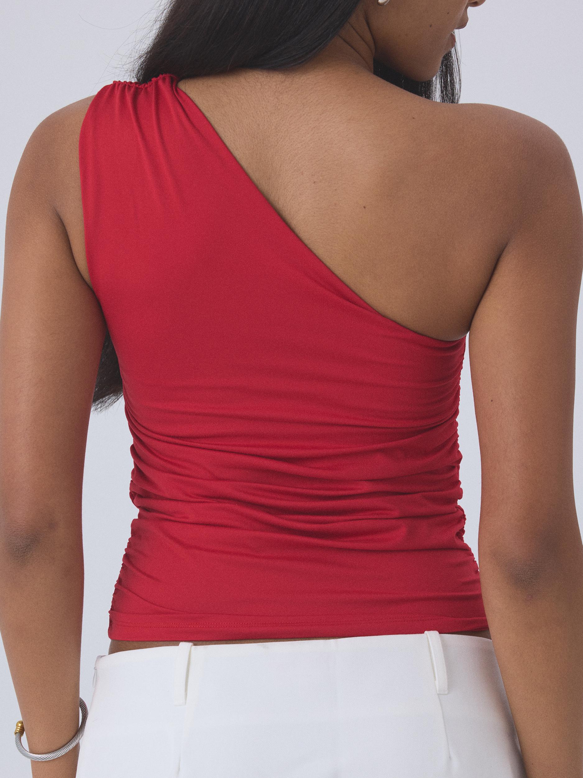 Solid Ruched One Shoulder Product Image