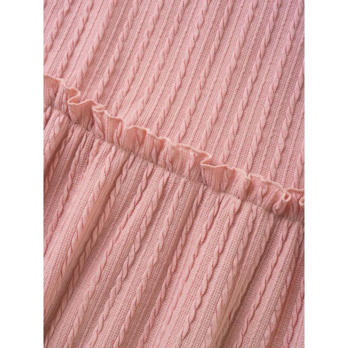 Plus Size Plain Textured Frill Trim Pocket Dress Pink Women Casual Frill Trim Round Neck Short sleeve Curvy BloomChic 22-24/3X Product Image