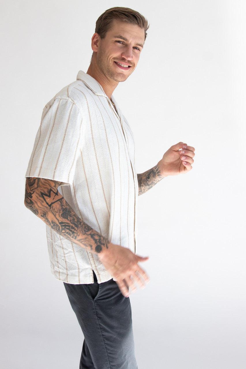 Cream Striped Woven Button Up Shirt Product Image