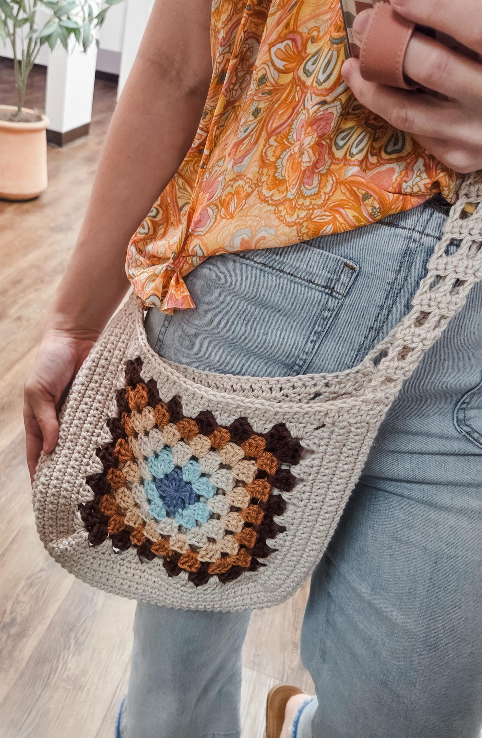Hand Crocheted Crossbody Purse (Blue/Neautral) Product Image