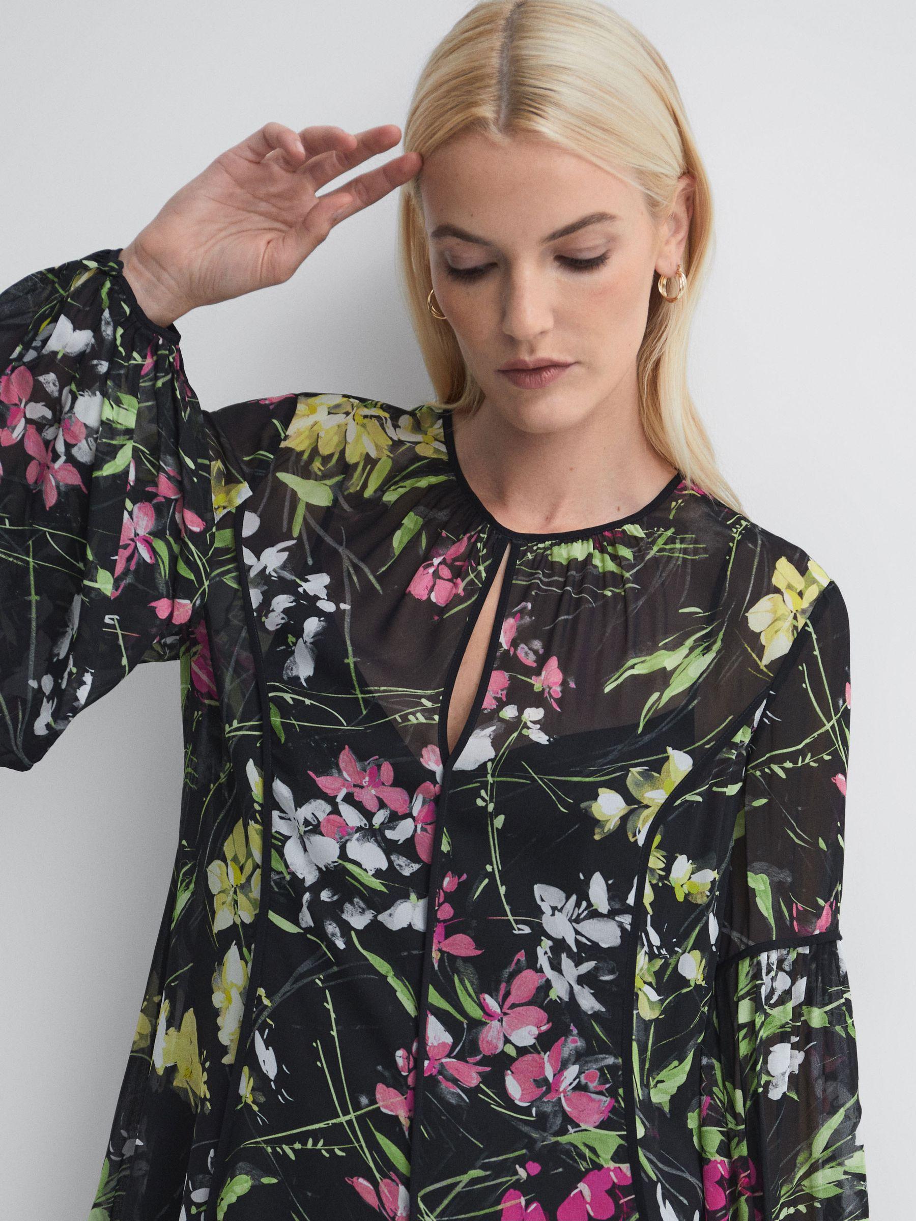 Florere Sheer Floral Mini Dress in Black Product Image