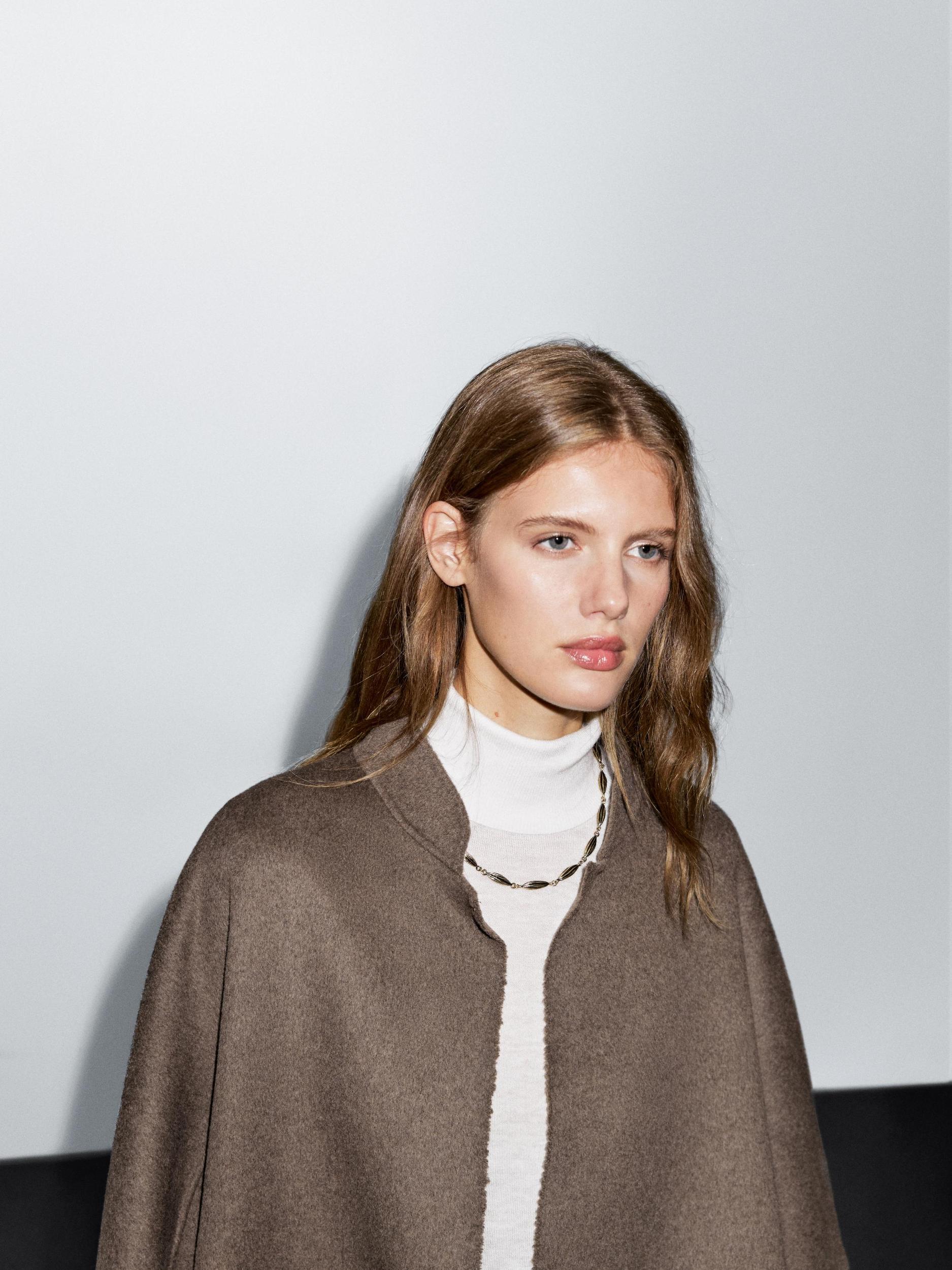 Long open wool blend coat Product Image