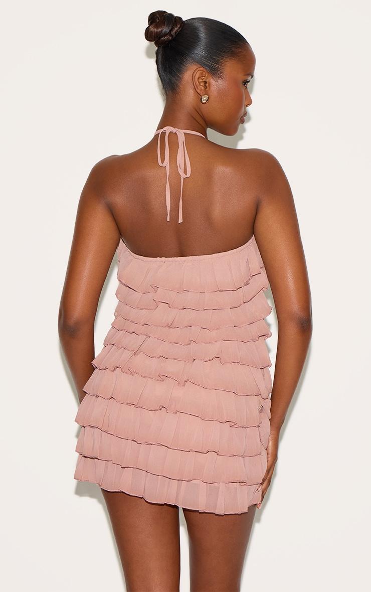 Dusty Peach Extreme Ruffle Halterneck Shift Dress Product Image