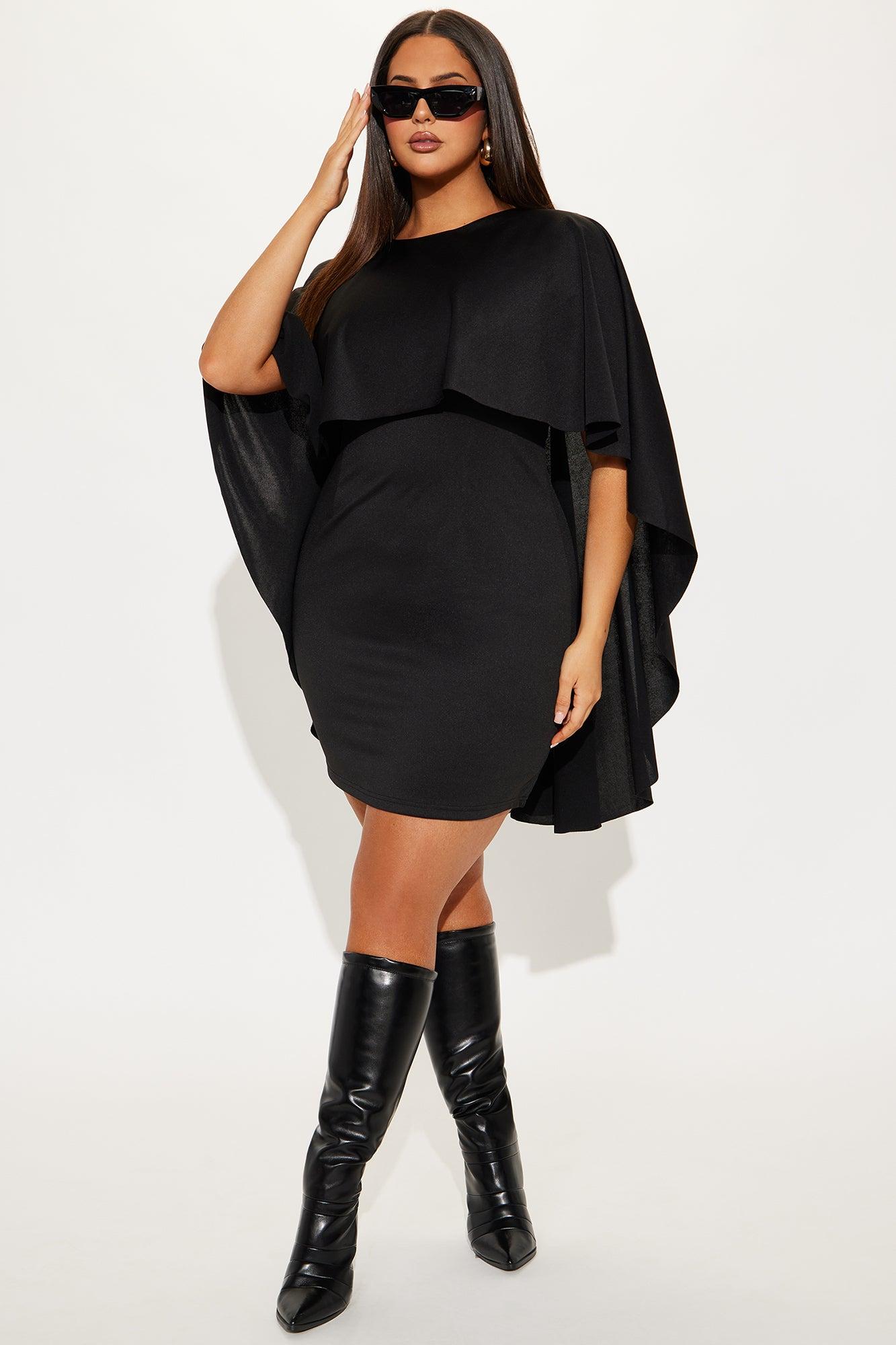 Once In A Lifetime Cape Mini Dress - Black Product Image