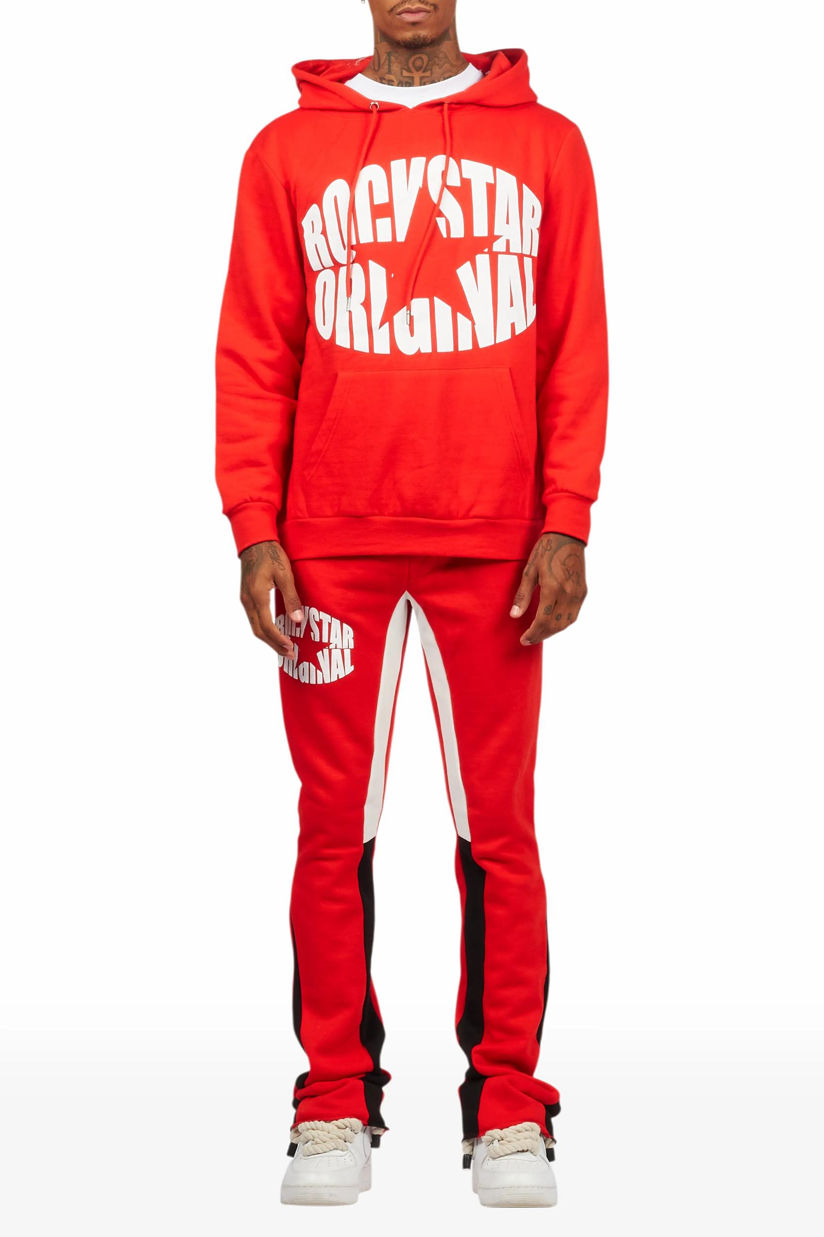 States Red Hoodie Stacked Flare Track Set Male Product Image