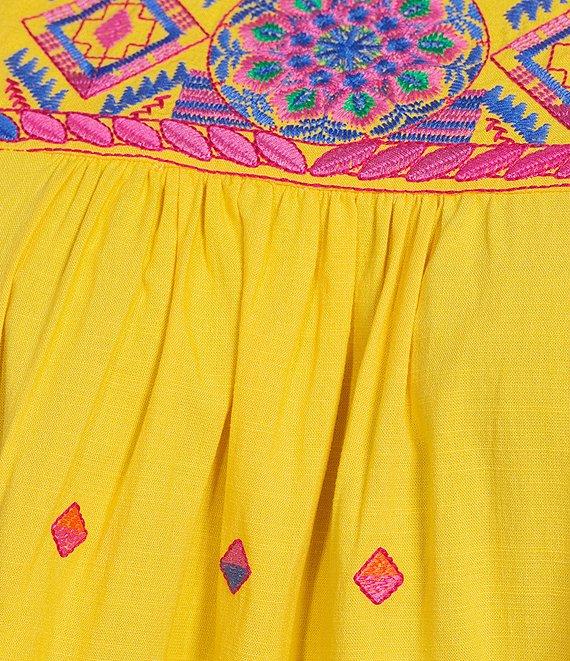 Calessa Plus Size Embroidered Round Neck Ruffle Cap Sleeve Tunic Product Image