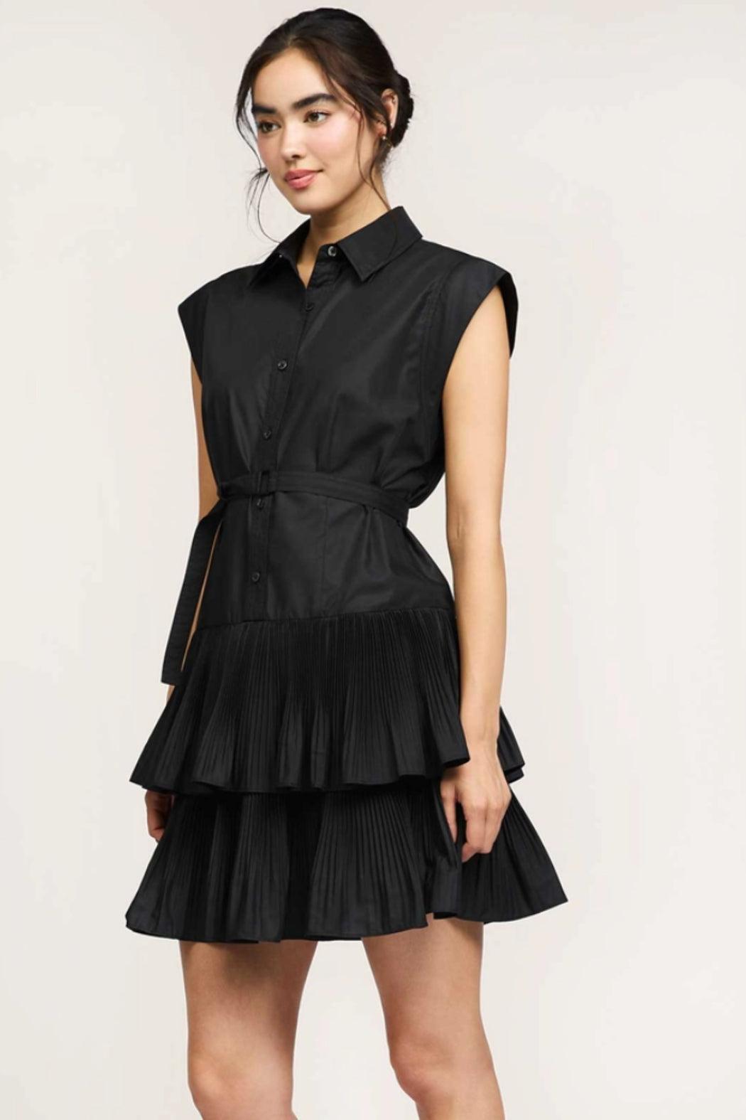 Button Down Tiered Mini Dress W/Self Belt Product Image