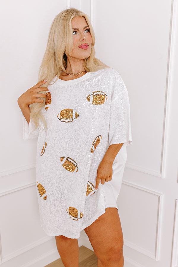 Football Season Sequin Mini Dress in White Curves Product Image