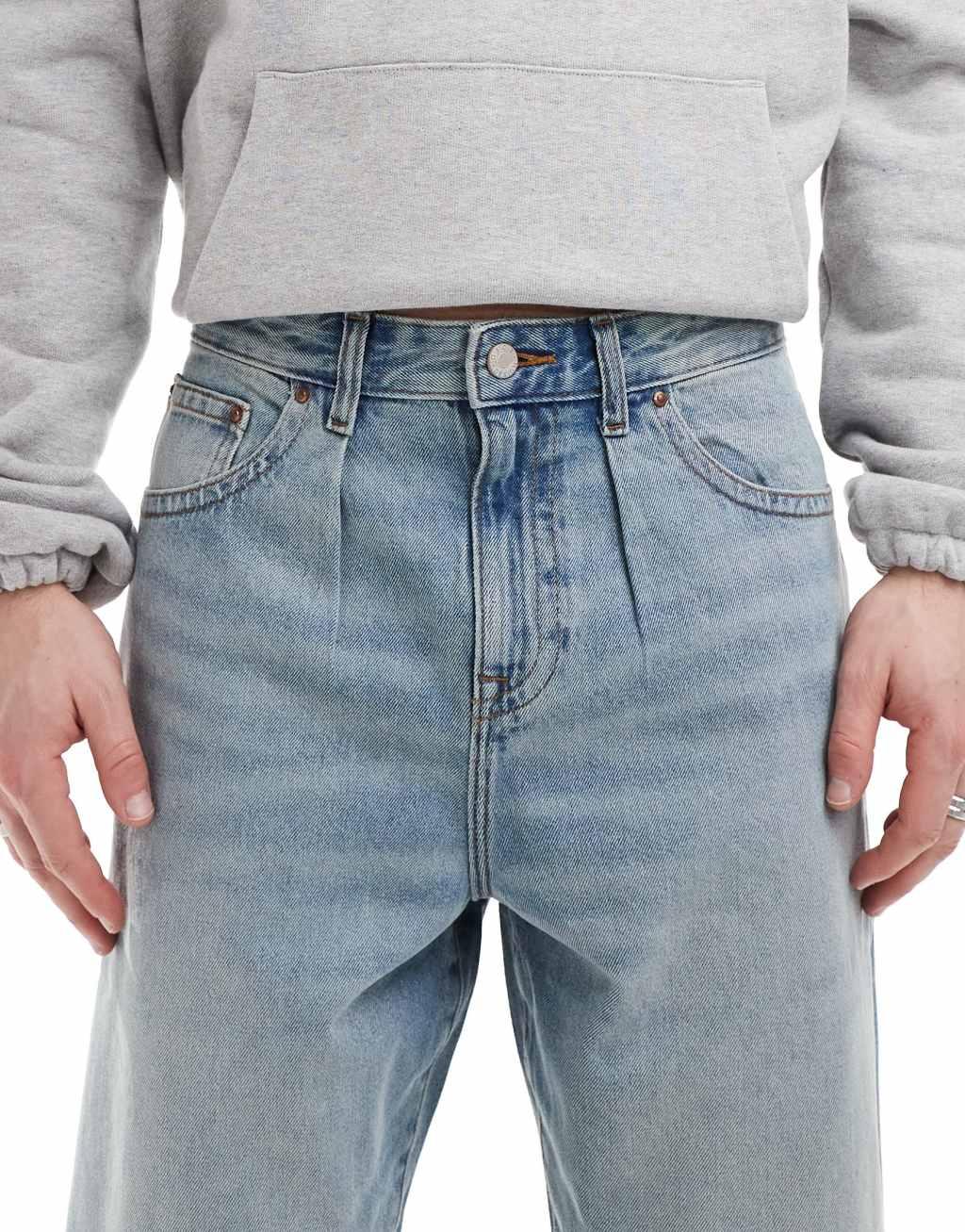 ASOS DESIGN barrel fit jeans in light wash blue Product Image