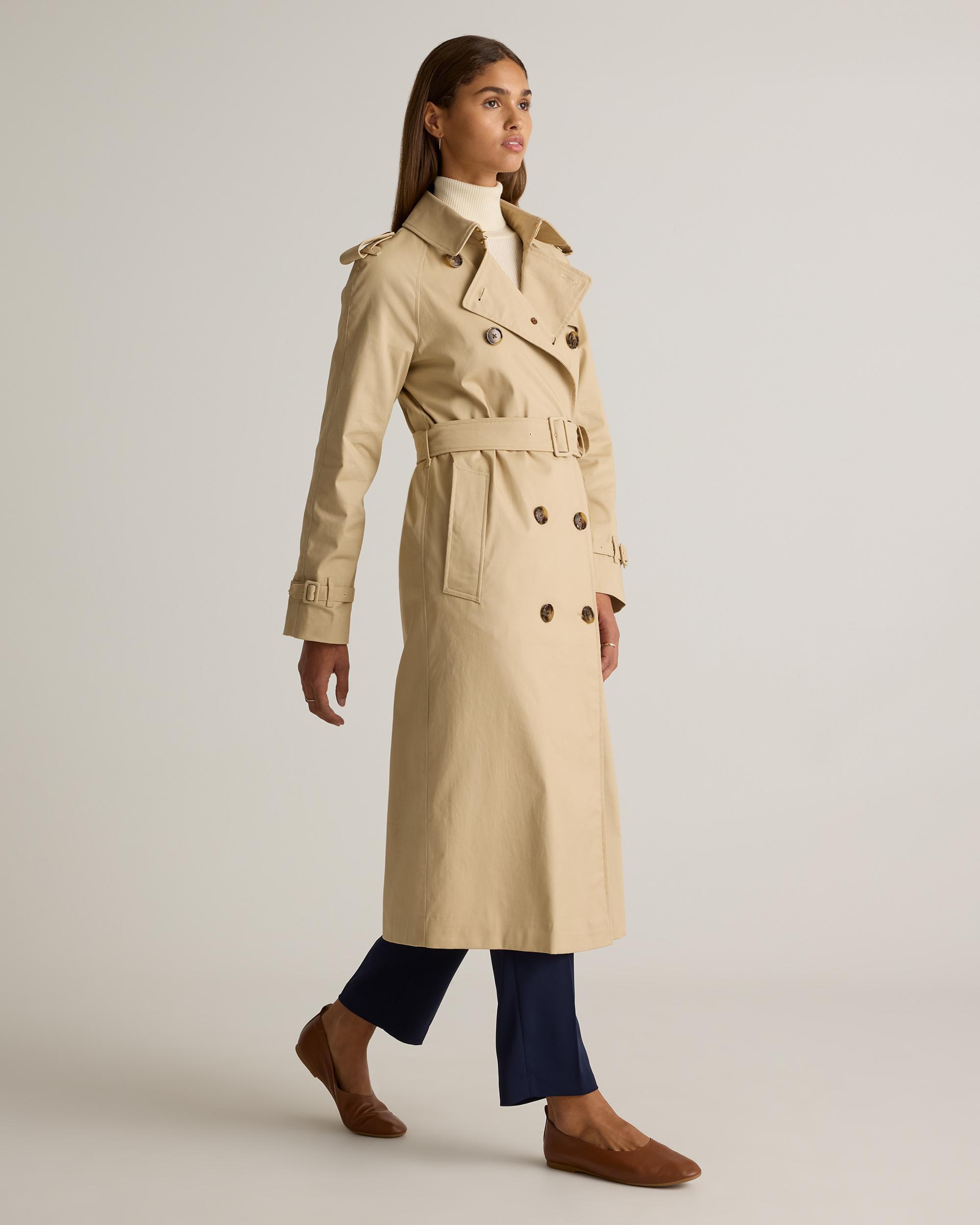 Quince | Women's Comfort Stretch Long Trench Coat Size XS, Organic Cotton Product Image