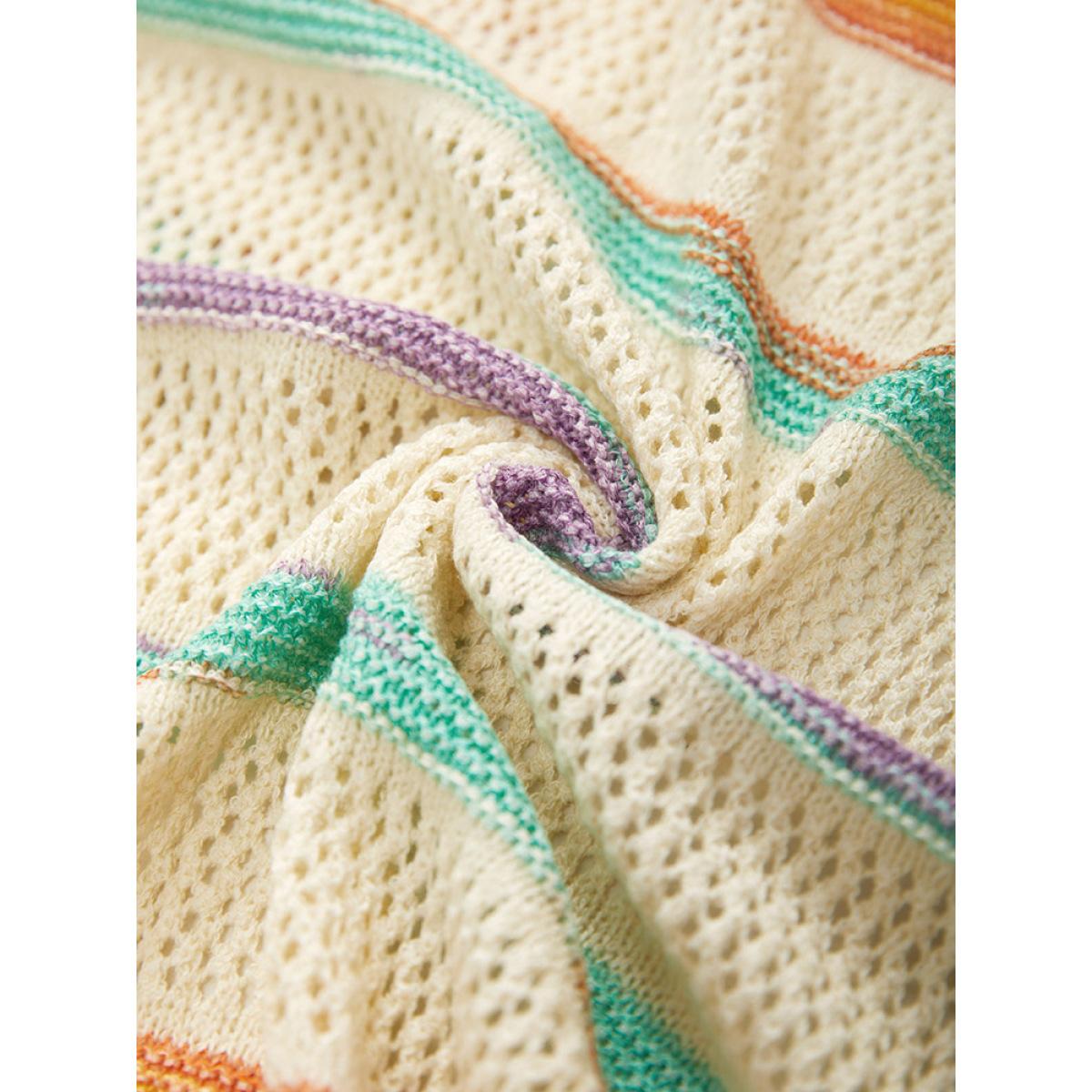 Plus Size Rainbow Striped Fringe Trim Open Front Cardigan Apricot Women Casual Loose Long Sleeve Dailywear Cardigans BloomChic 30/6X Product Image