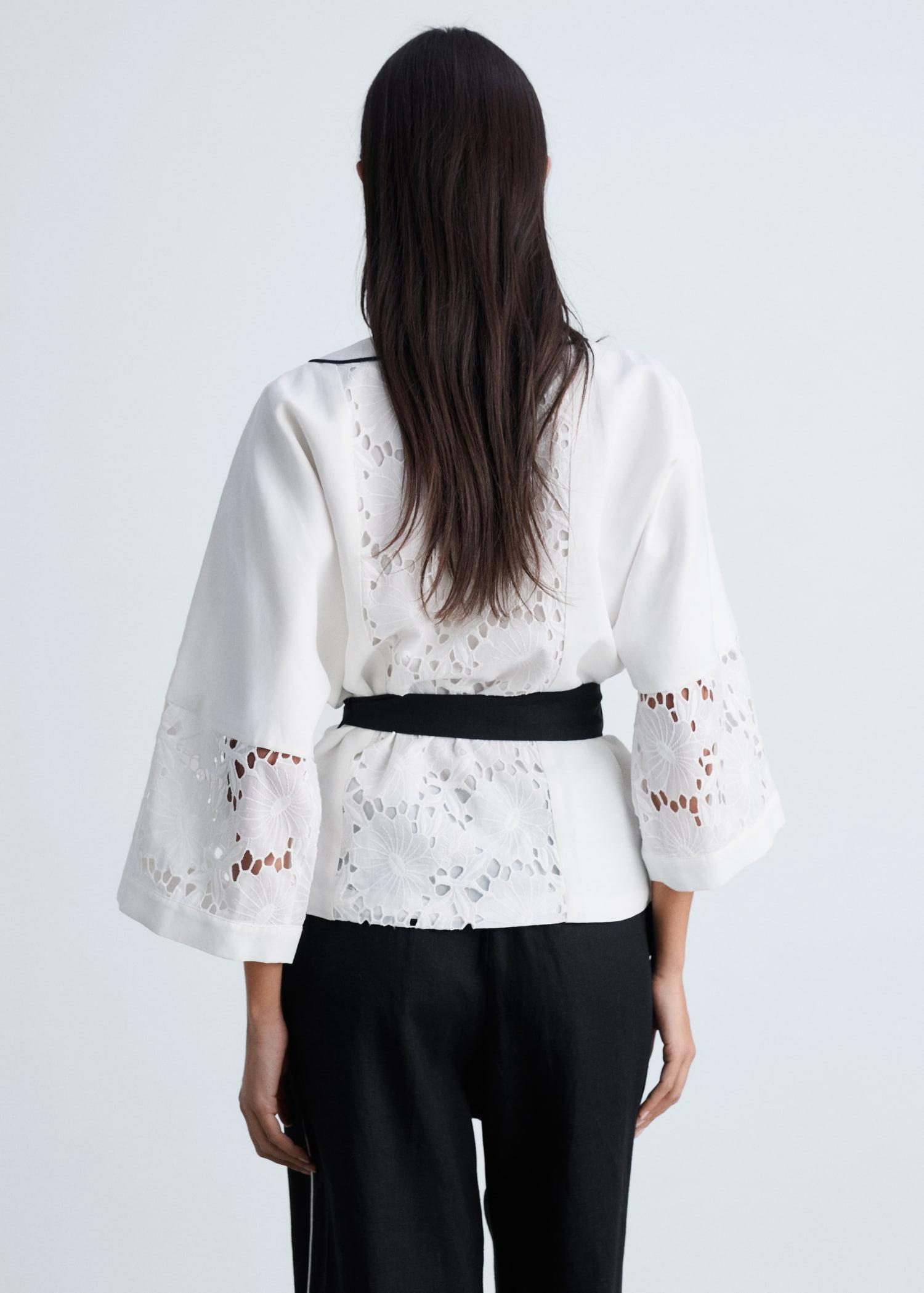 Linen-blend caftan with openwork details - Women | MANGO USA Product Image