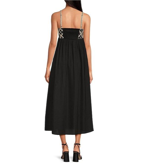 Skies Are Blue Woven Embroidered Top Square Neck Sleeveless Maxi Dress Product Image