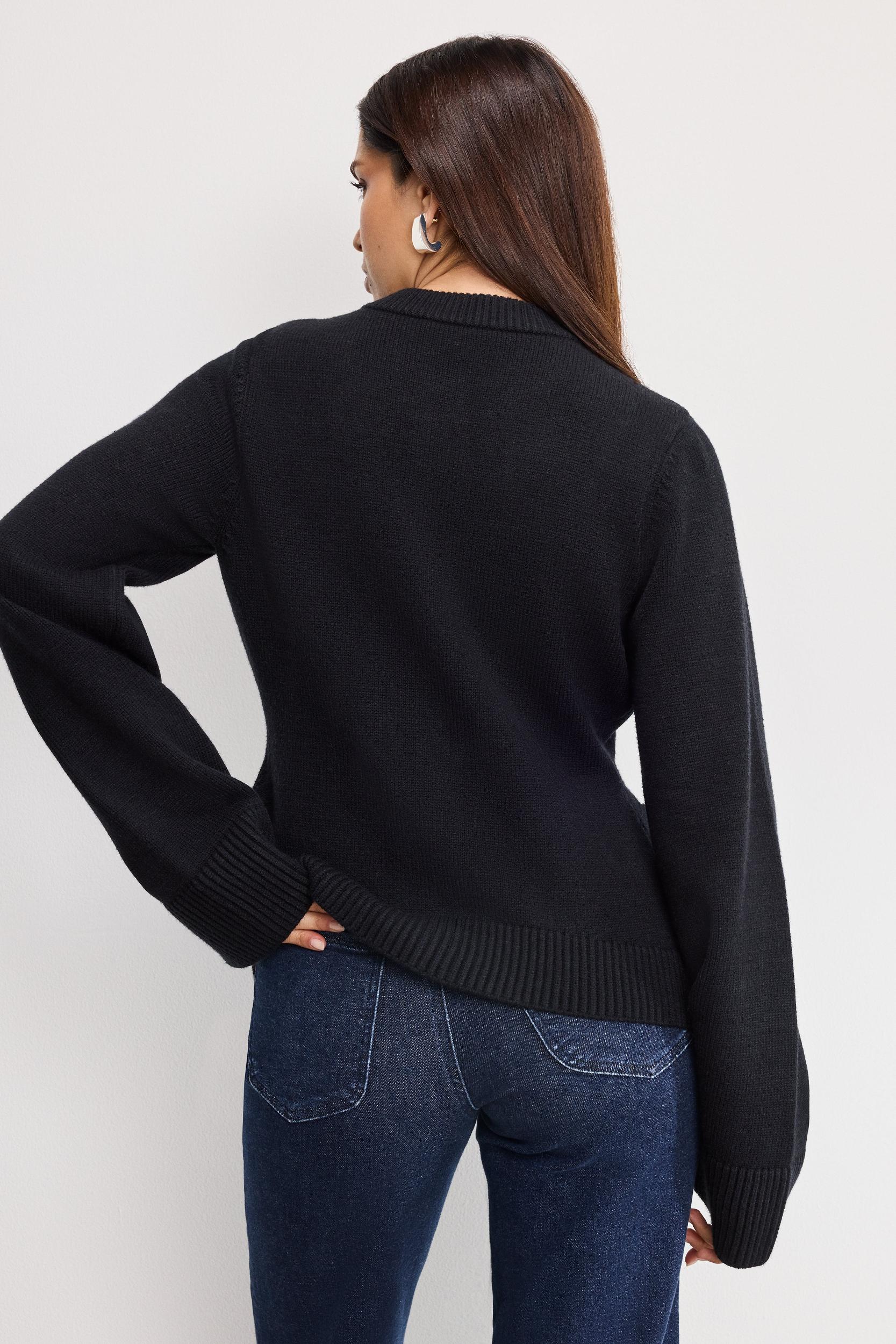 BUTTON FRONT KNIT CARDIGAN | BLACK001 Product Image