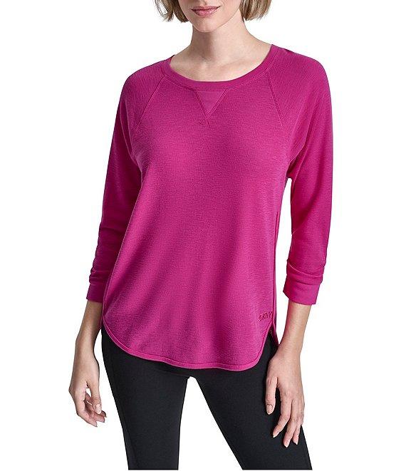DKNY Sport by Donna Karan Mini Slub Waffle Knit Crew Neck 3/4 Ruched Sleeve Tee Product Image