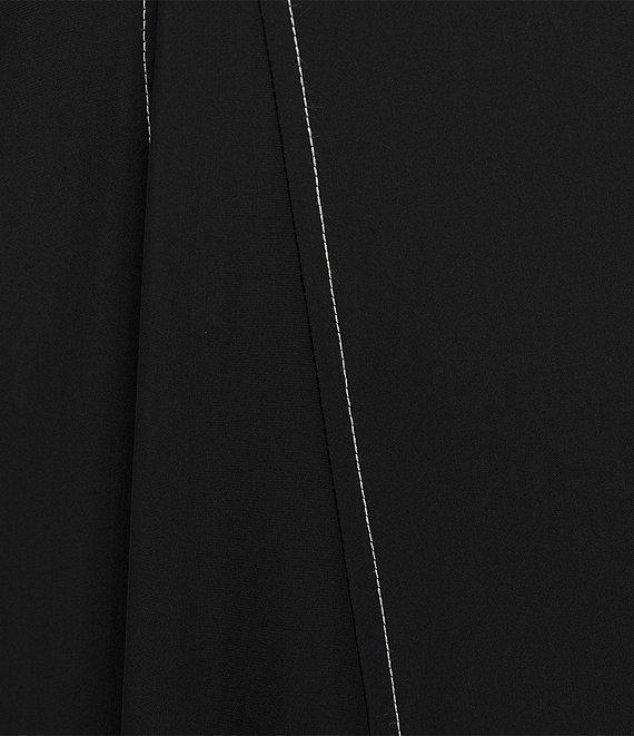 IC Collection Knit Collar V-Neck Elbow Puff Sleeve Fit-An-Flare Midi Dress Product Image