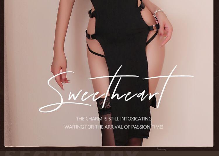 Set: Halter Plain Slit Chemise + G-String Product Image