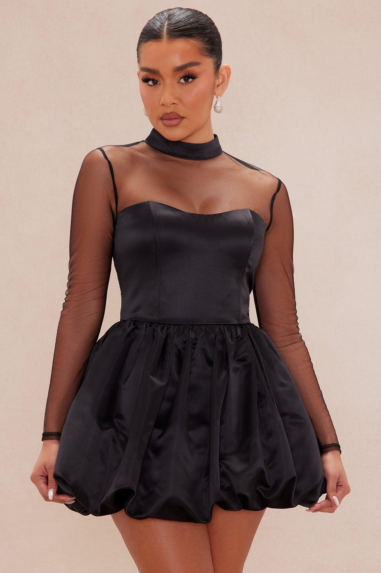 Selma Satin Mini Dress - Black Product Image