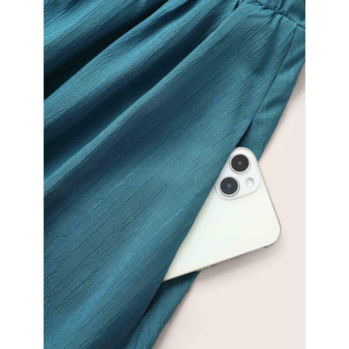 Plus Size Solid Crochet Lace Petal Sleeve Dress Aegean Women Elegant Woven ribbon&lace trim V-neck Short sleeve Curvy BloomChic 18-20/2X Product Image