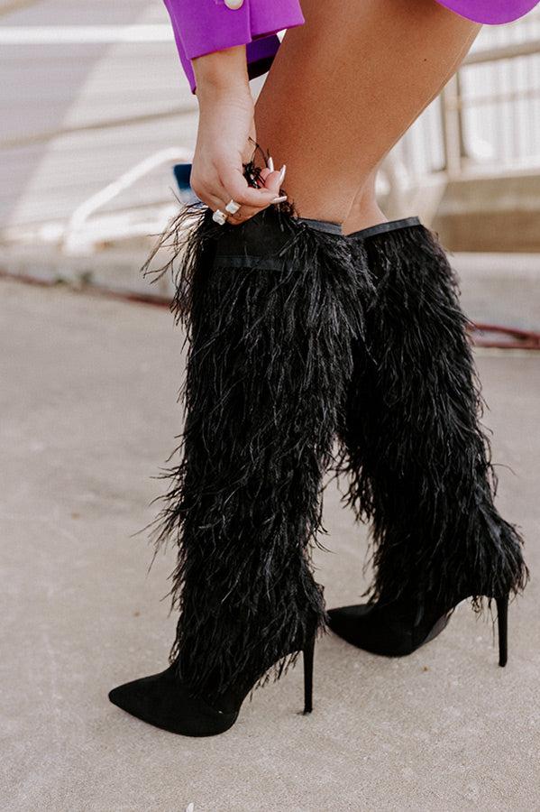 The Leonie Feather Knee High Boot In Black Product Image