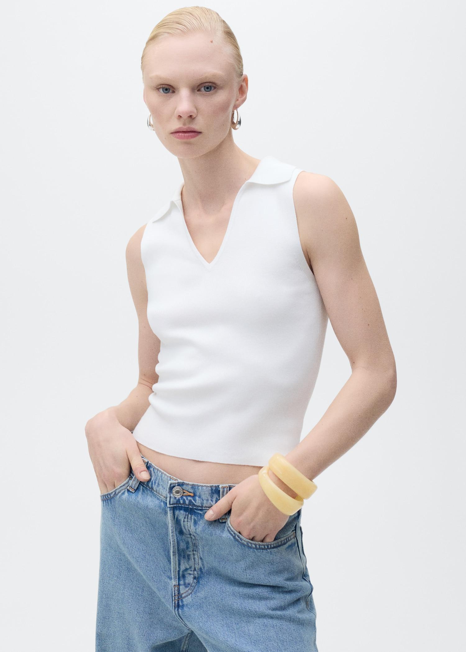 Polo-neck knitted top - Women | MANGO USA Product Image