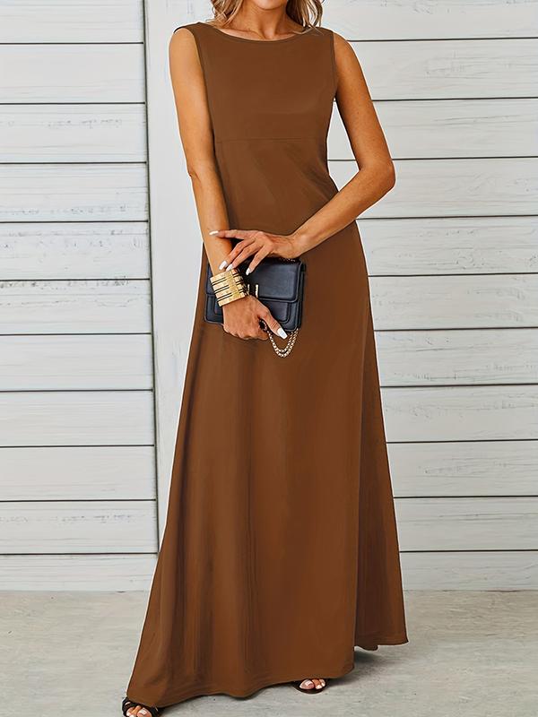 A-Line Loose Solid Color Round-Neck Maxi Dresses Product Image