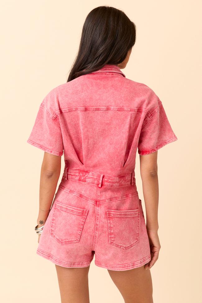 Savannah Leigh Red Button Up Denim Romper Product Image