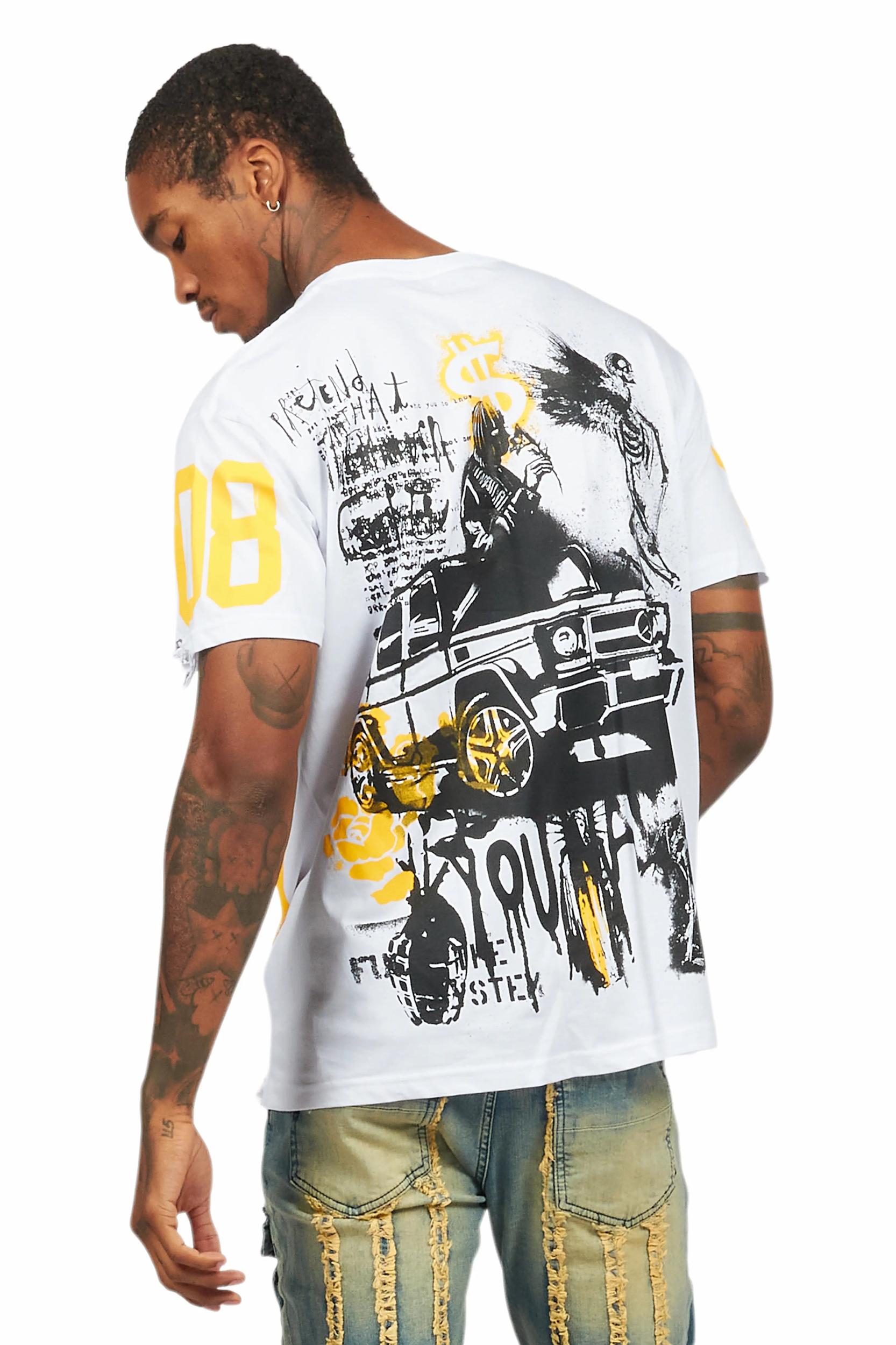 Grill White/Yellow Graphic Oversized T-Shirt Male Product Image