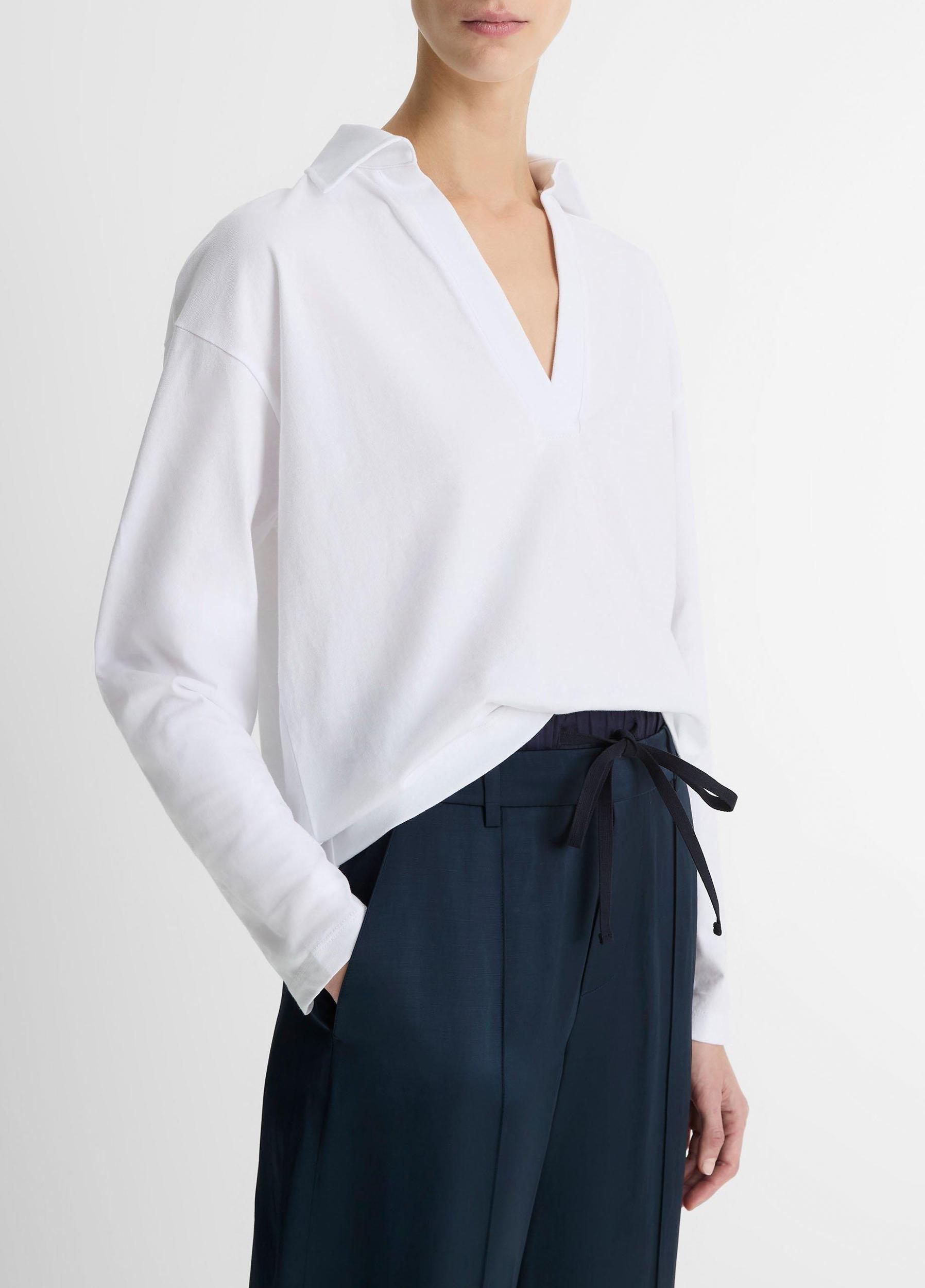 Easy Pima Cotton Long-Sleeve Polo Shirt Product Image