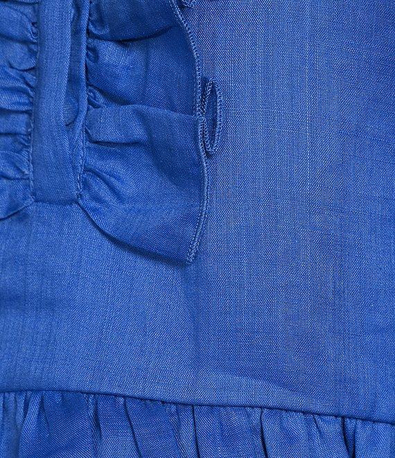 A Loves A Woven Ruffle Collar Split V-Neck Flutter Cap Sleeve Cropped Blouse Product Image