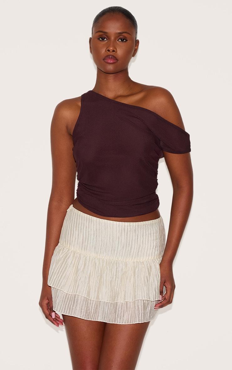 Almond Crinkle Woven Dropped Waist Frilly Mini Skirt Product Image