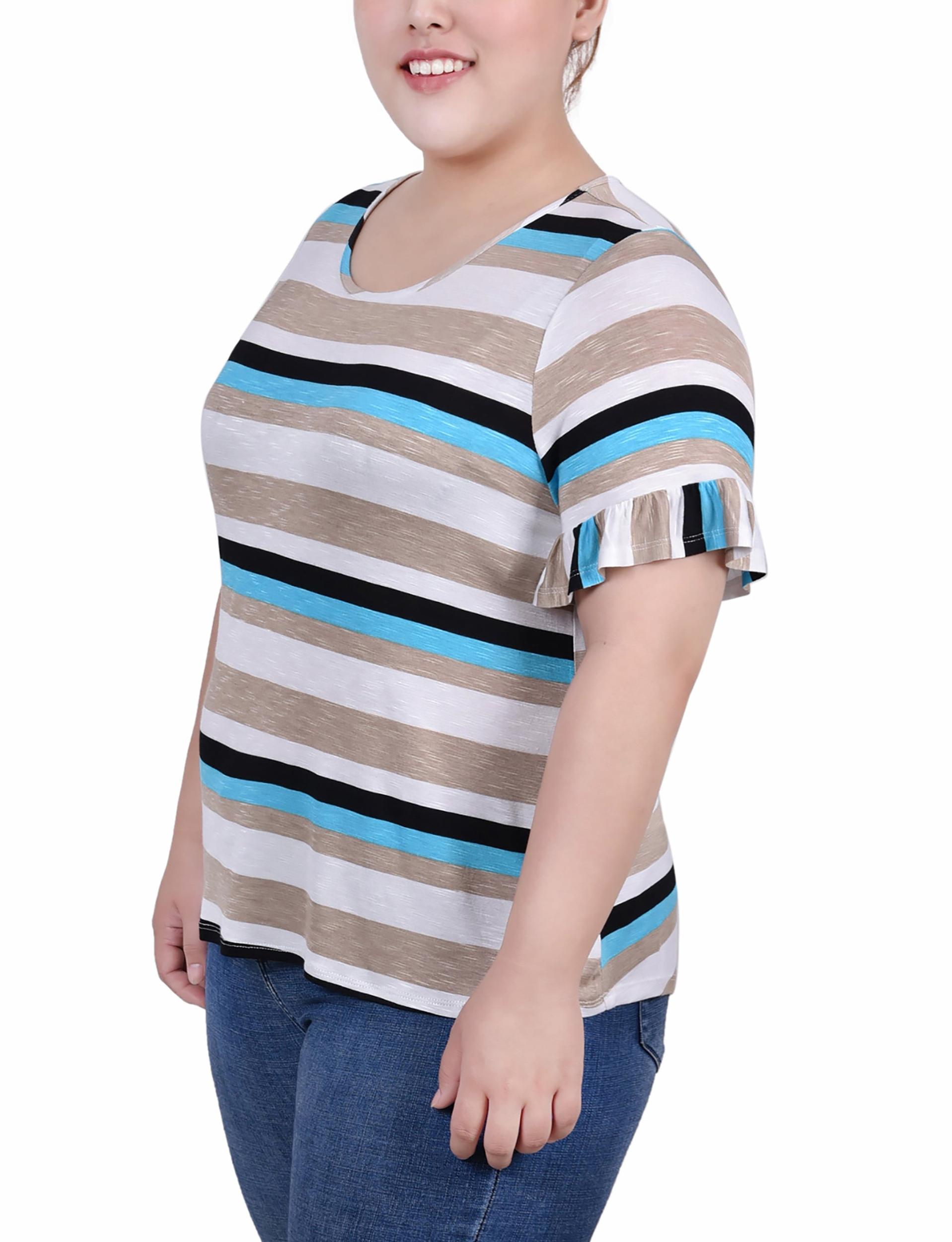 Turquoise Multi Stripe Striped Top - Plus Size Product Image