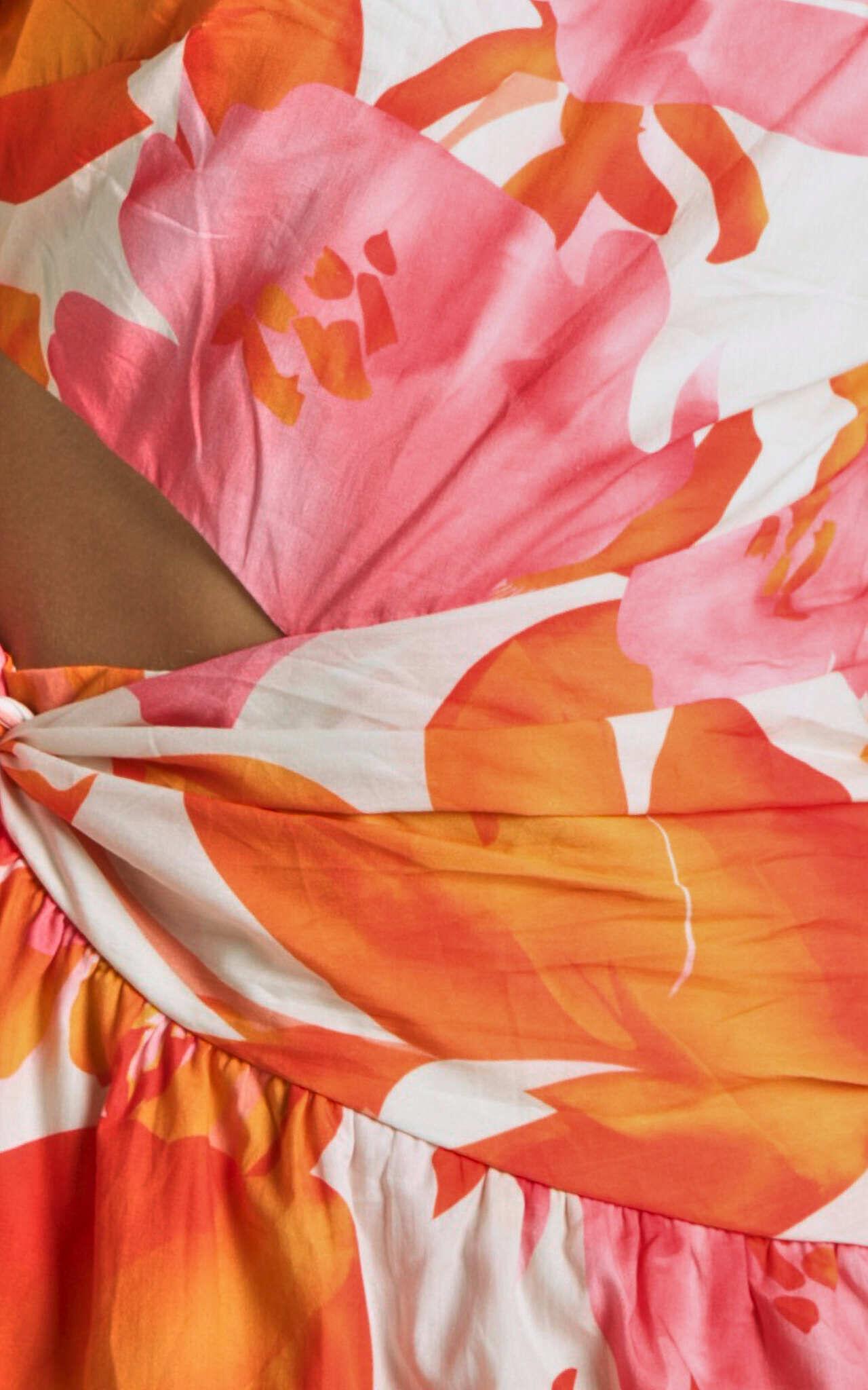 Honolulu Midi Dress - One Shoulder Tiered Dress in Orange Floral Product Image