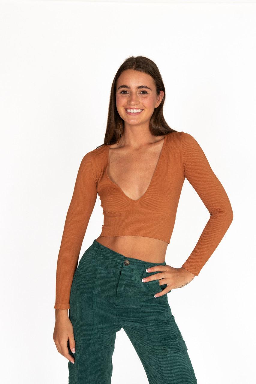 Deep V Neck Long Sleeve Top Product Image