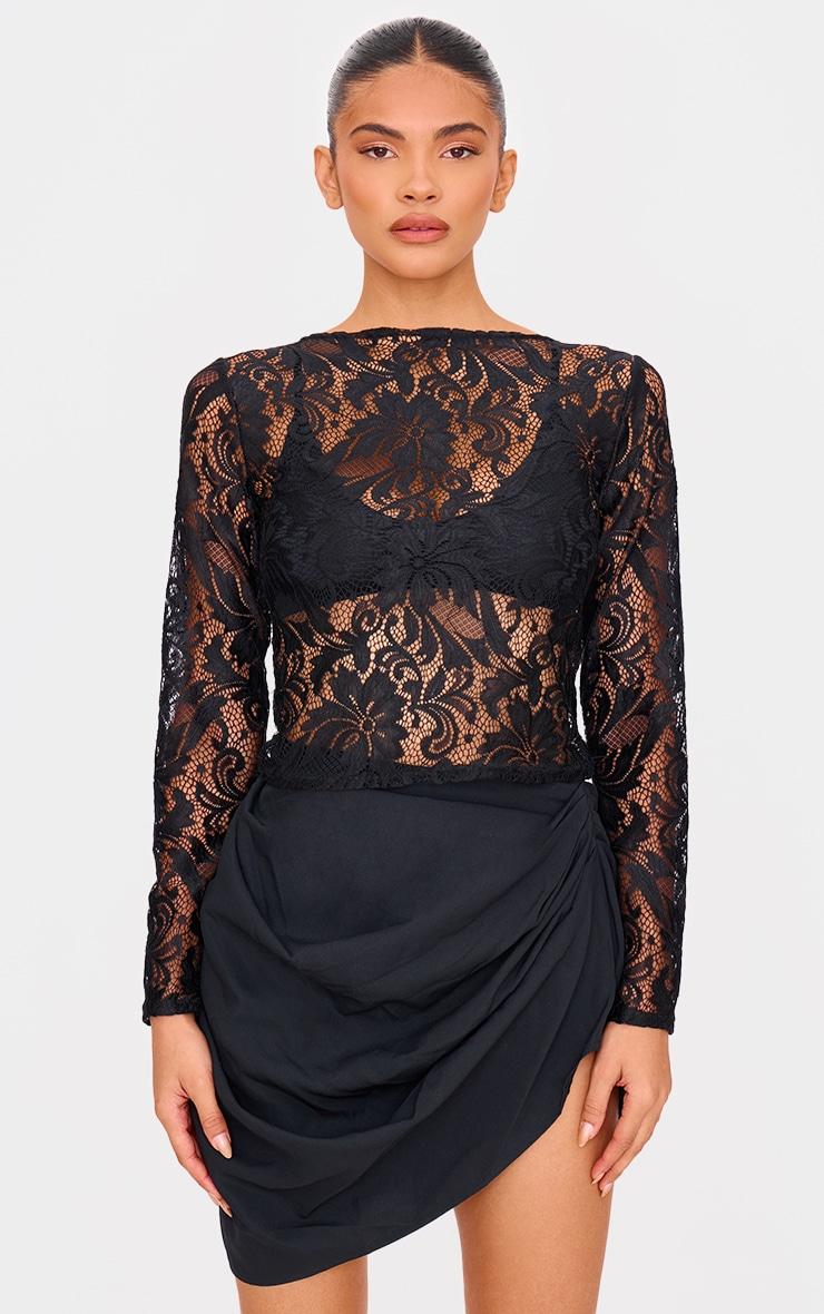 Black Gathered Mini Skirt Product Image