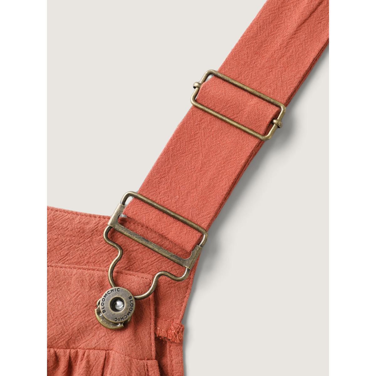 Plus Size Pure Cotton Pleated Pockets Midi Dress Rust Women Leisure Square Neck Sleeveless Curvy BloomChic 28/5X Product Image