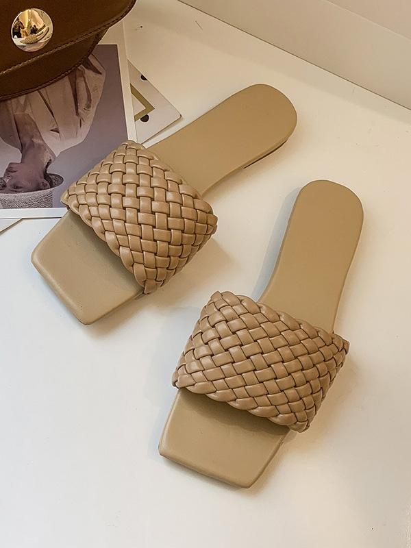 Open Toe Solid Color Split-Joint Square-Toe Slippers Product Image