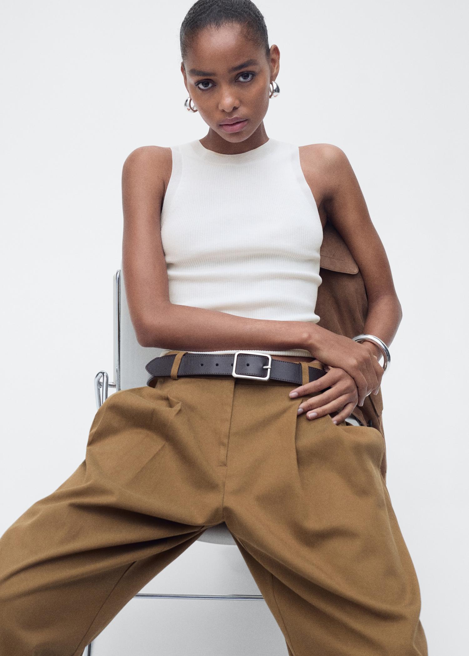 Ribbed knit top - Women | MANGO USA Product Image