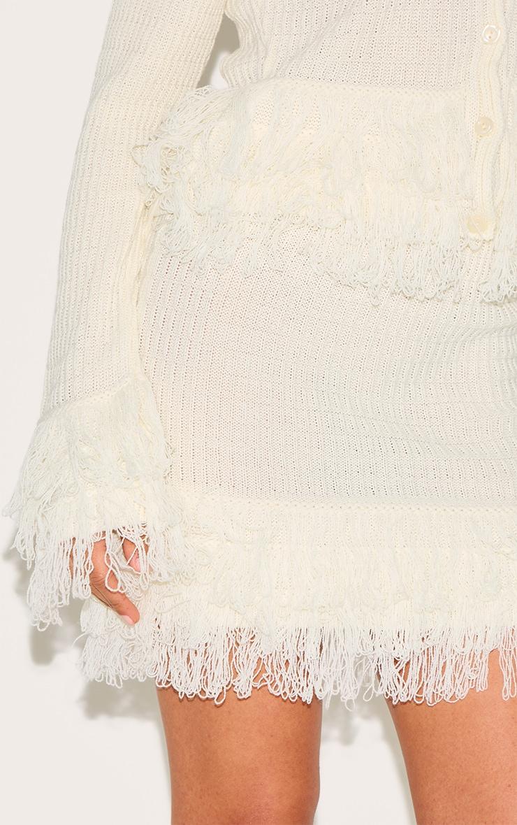 Petite Cream Rib Fringe Hem Knit Skirt Product Image