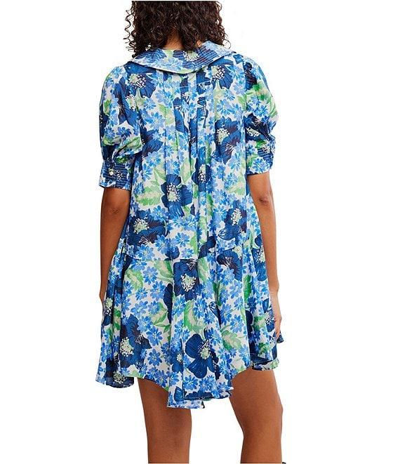 Free People Moon Chaser Floral Printed V-Neck Short Sleeve Mini Babydoll Dress Product Image