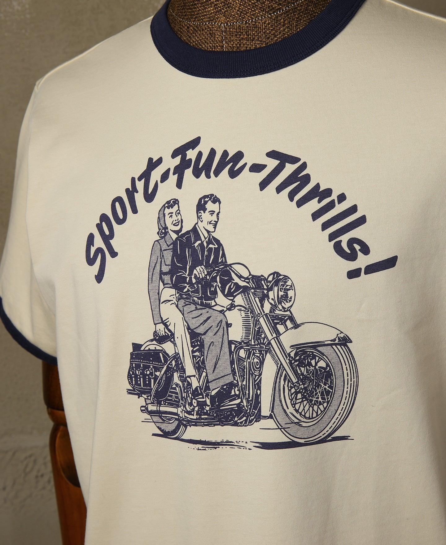 Retro Motorcycle Rider Printed T-Shirt - Apricot Product Image