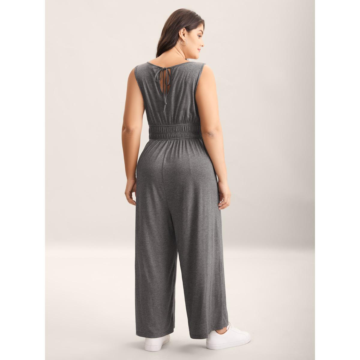 Plus Size DarkGray Supersoft Very Stretchy Back Tie Jumpsuit Women Sleeveless U-neck Everyday-Casual Loose Jumpsuits BloomChic 26/4X Product Image