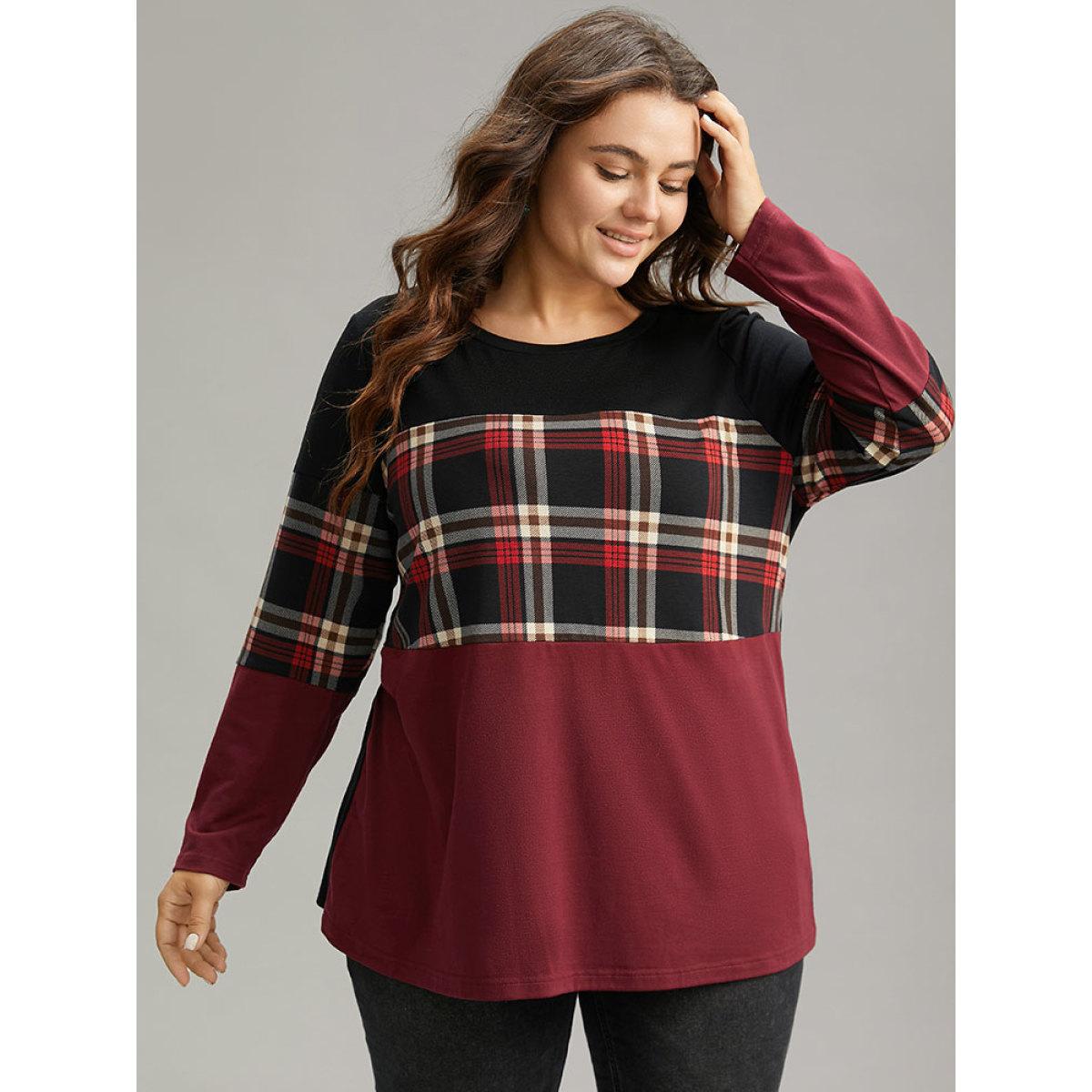 Plus Size Two Tone Patched Pocket Drop Shoulder Sweatshirt Women DarkBrown Casual Elastic cuffs Round Neck Everyday Sweatshirts BloomChic 26/4X Product Image